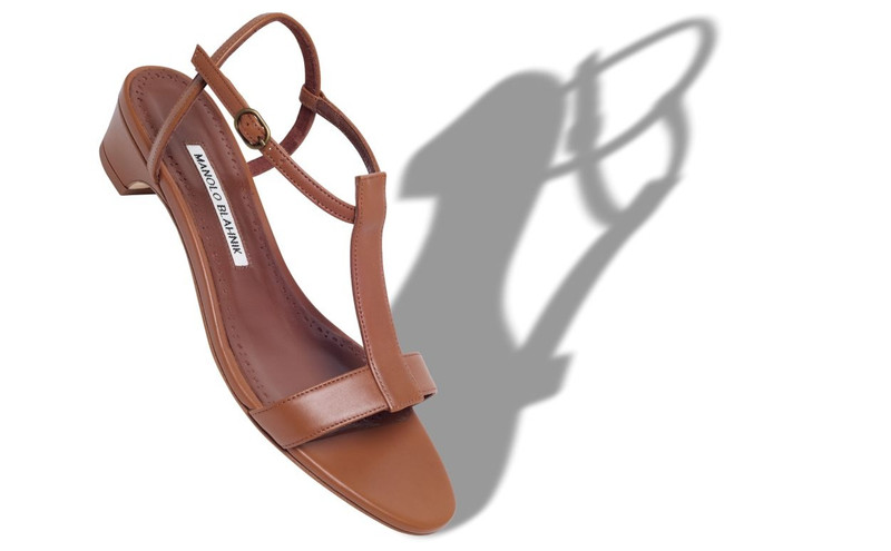 Manolo Blahnik Brown Calf Leather Slingback Sandals outlook