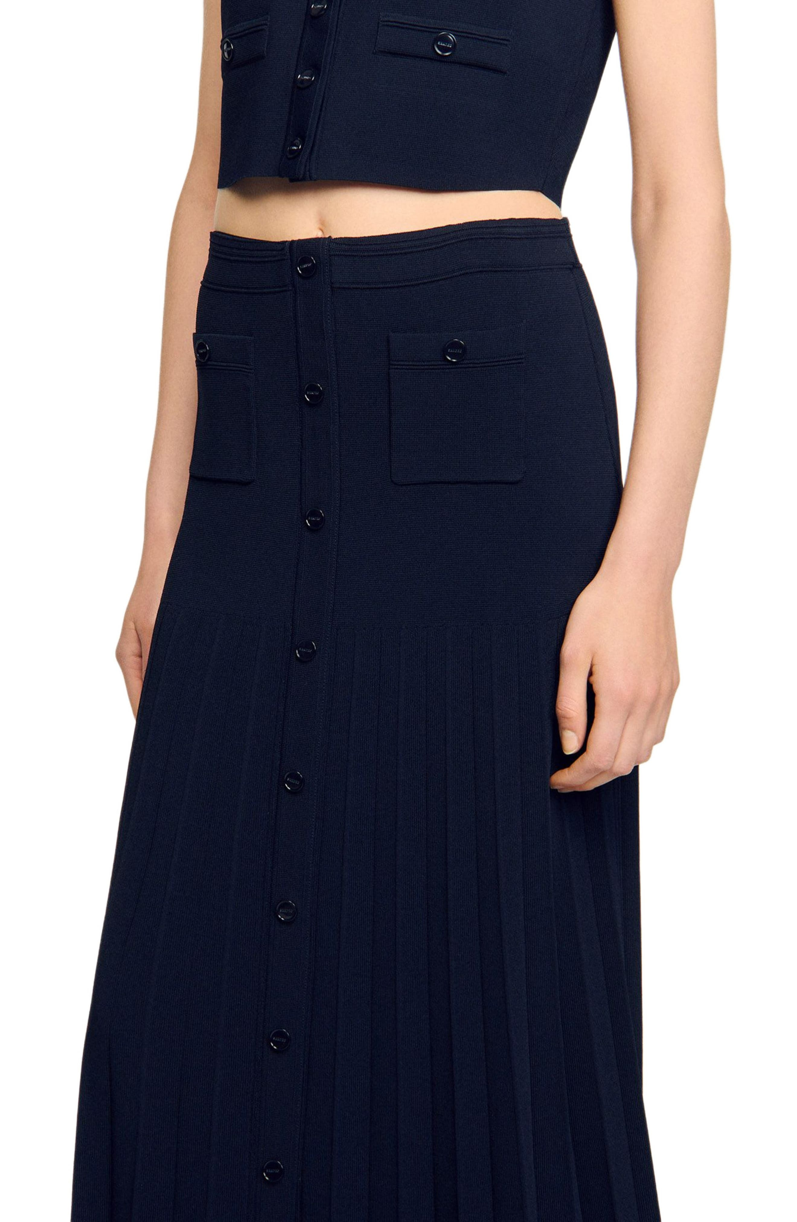 SANDRO Long two-tone knit skirt in Navy Blue at Nordstrom - 4