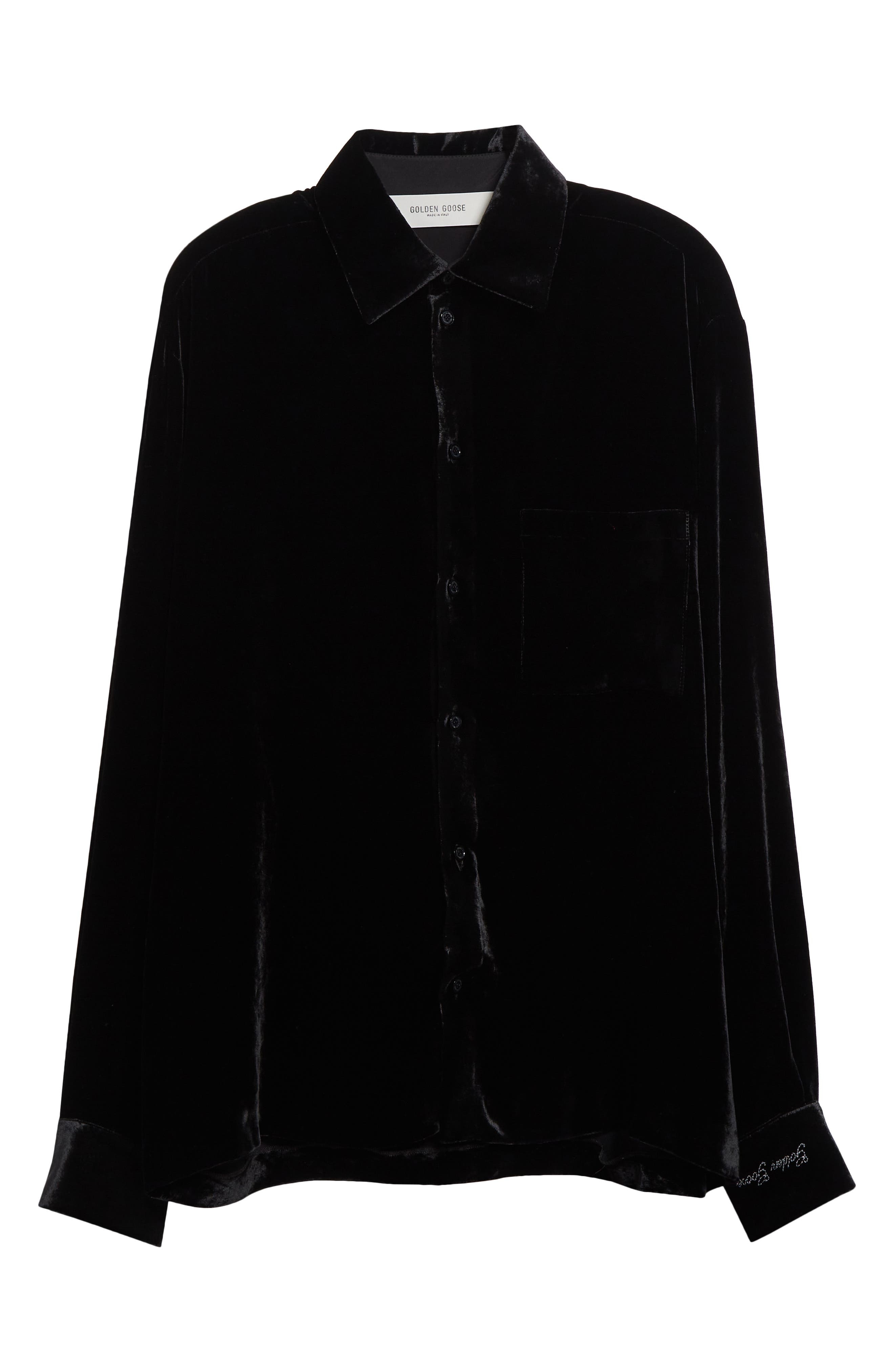 Golden Goose Journey Collection Boxy Washed Velvet Button-Up Shirt in Black at Nordstrom - 6