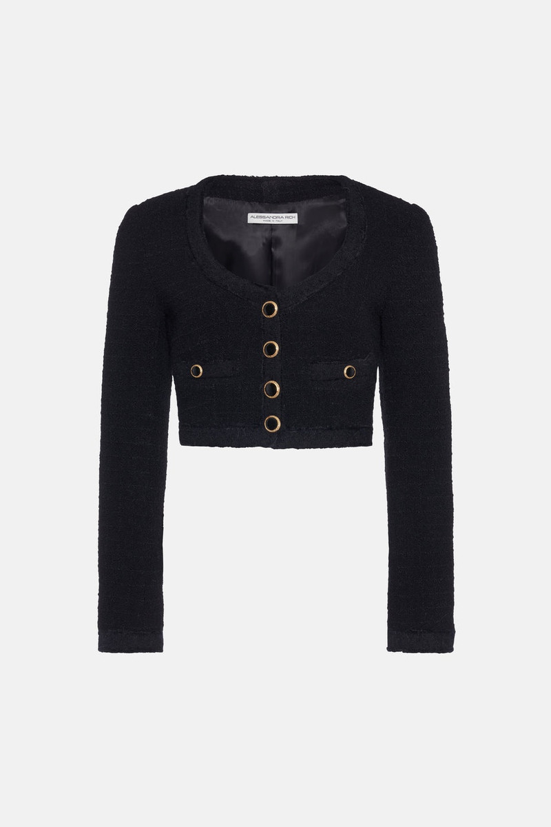 CHECKED TWEED BOUCLE CROPPED JACKET - 1
