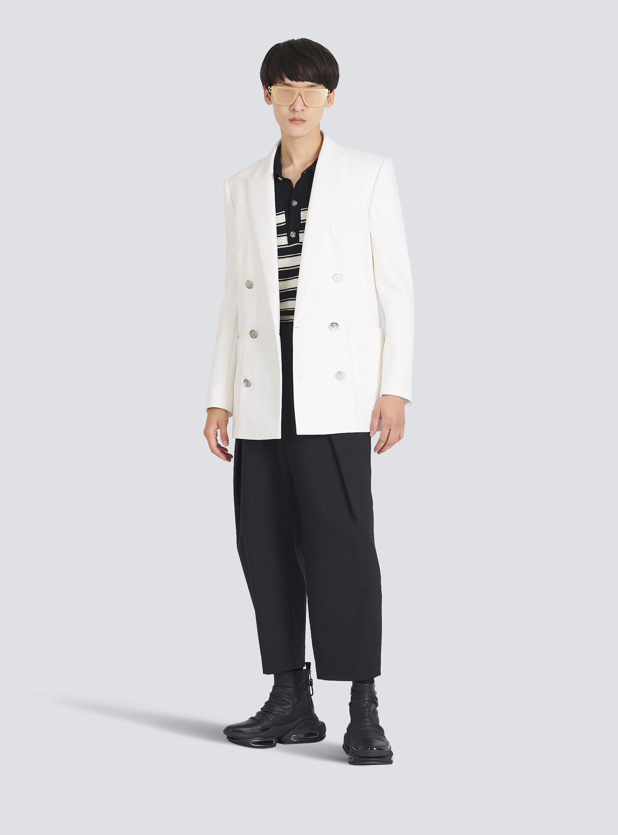 Twill blazer with double-breasted silver-tone buttoned fastening - 2