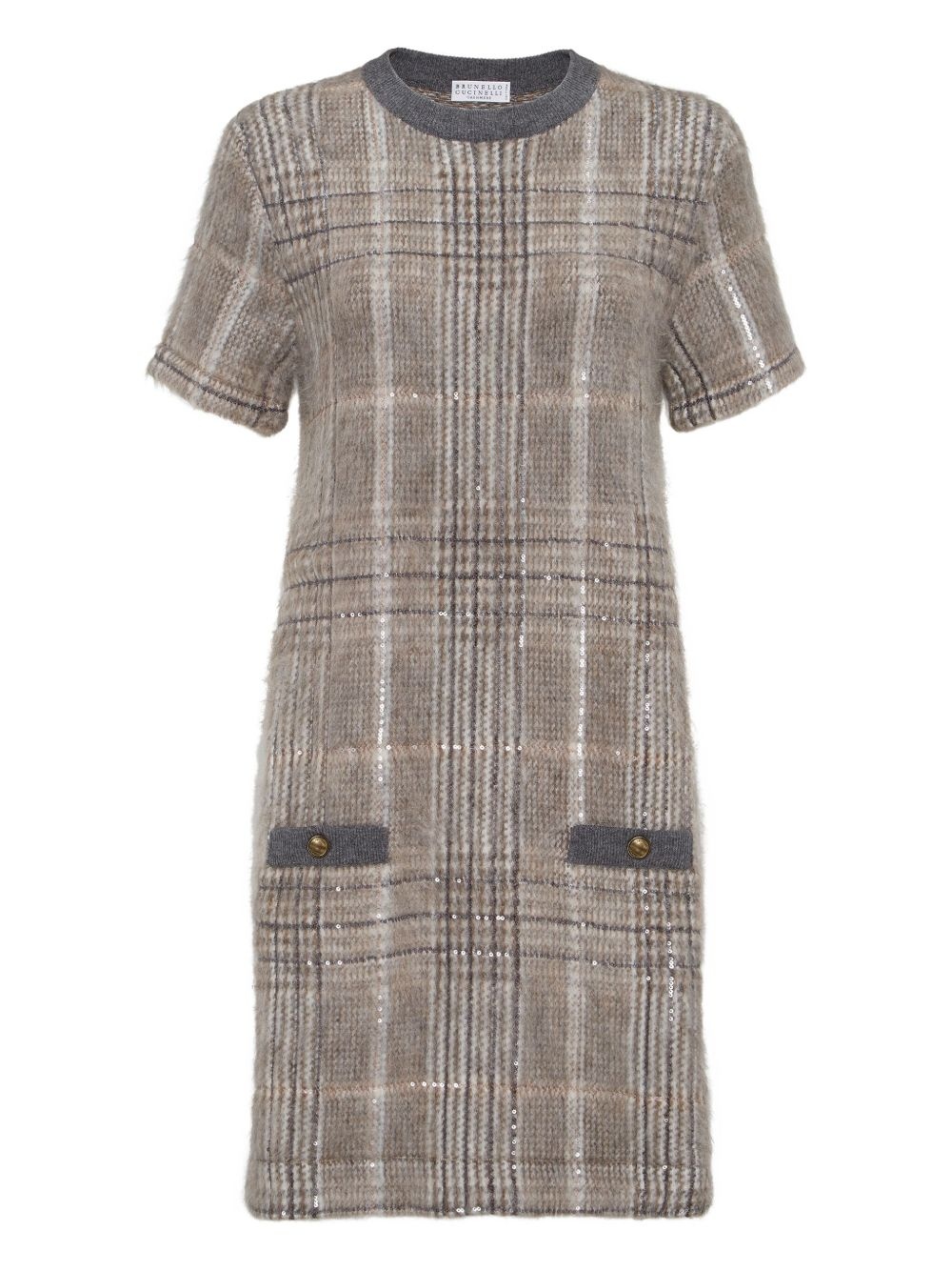 check-pattern sequin dress - 7