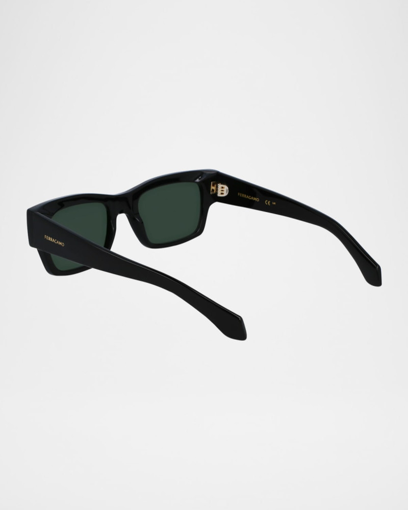 FERRAGAMO Men's Rivets Acetate Rectangle Sunglasses, 53mm outlook