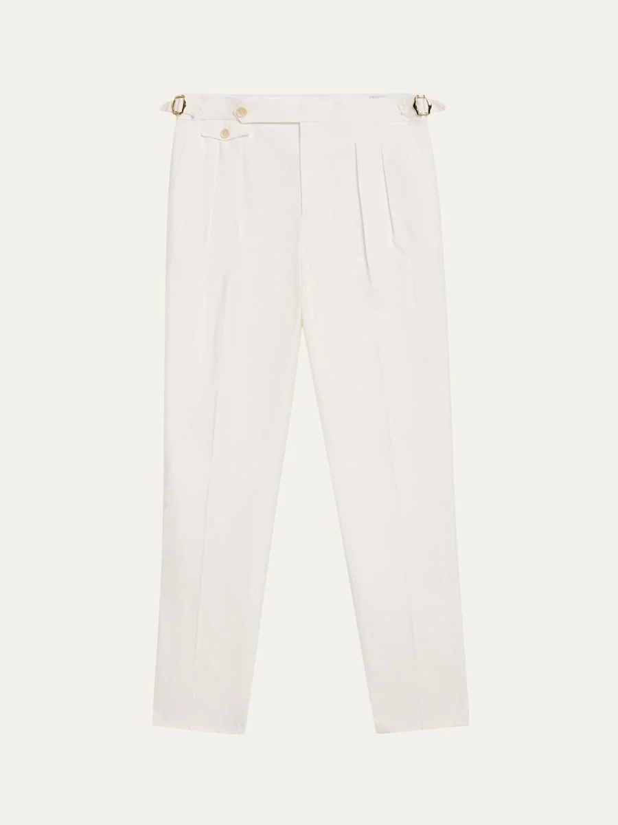 Men's Cotton Pleated Trousers with Waist Tabs - 1