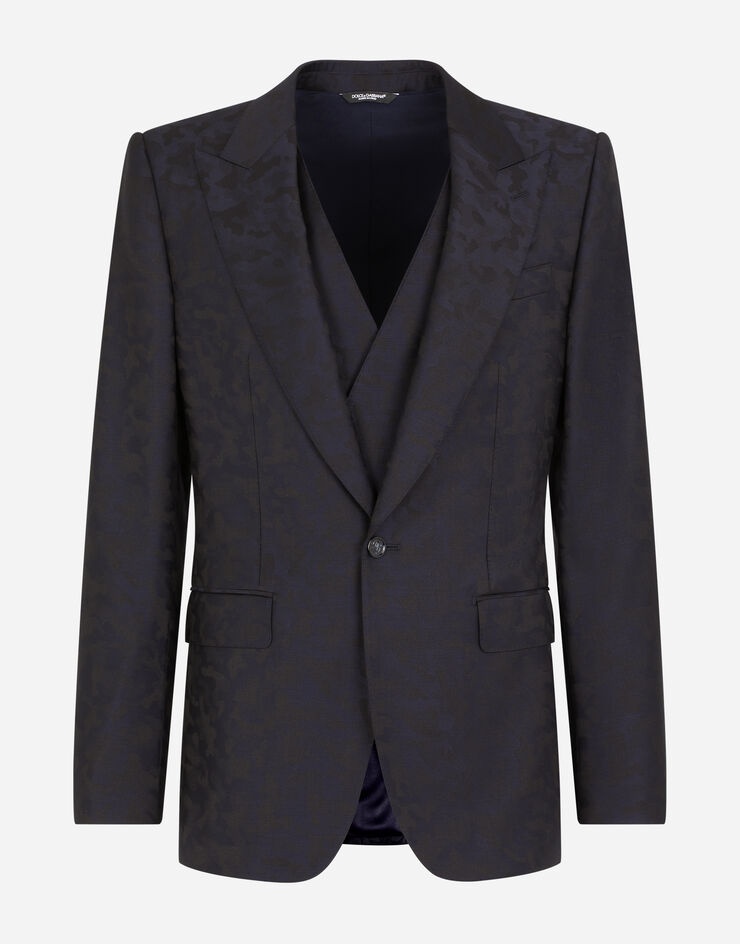 Wool jacquard Sicilia-fit suit with camouflage print - 3