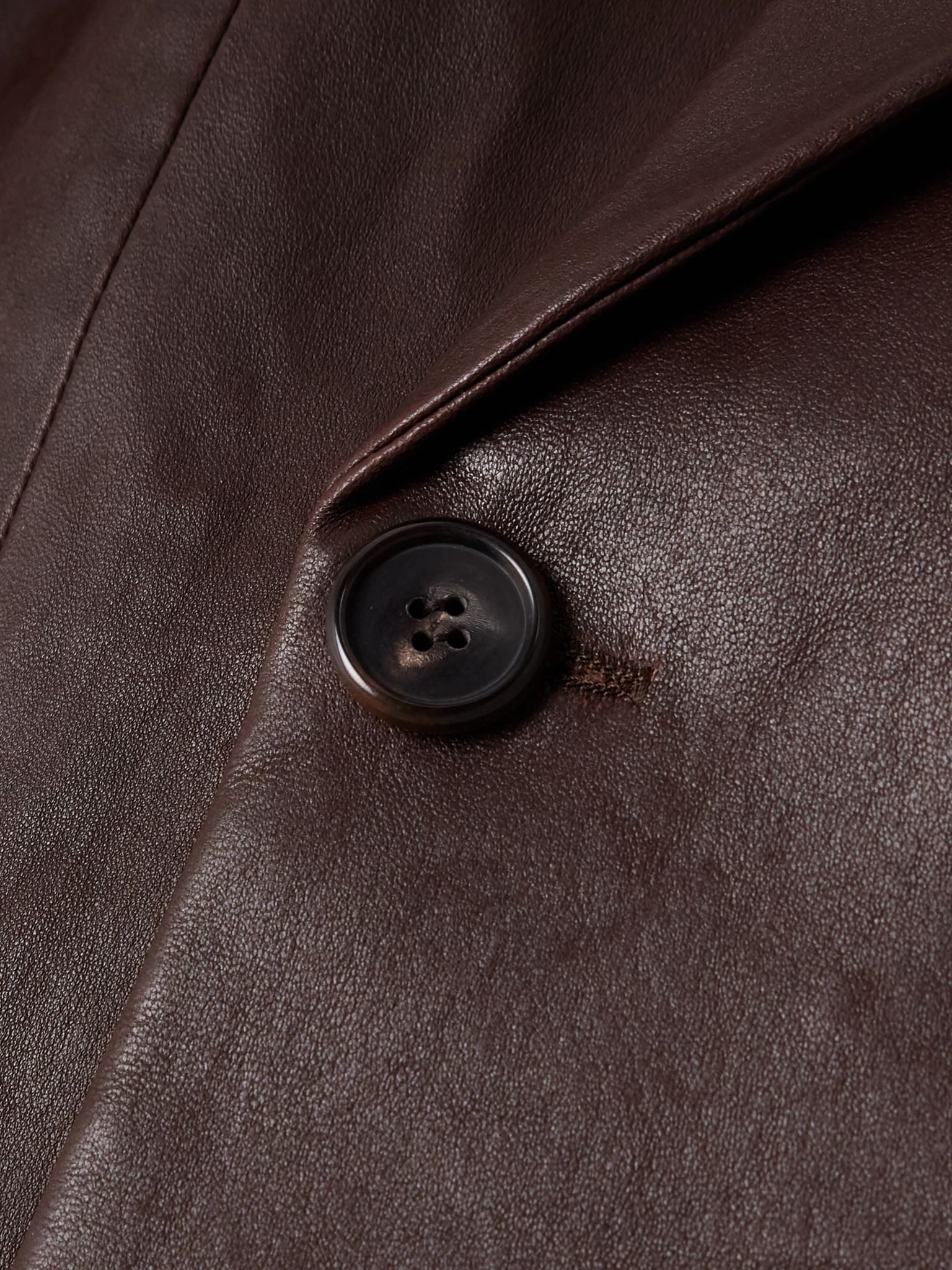 Jones double-breasted leather blazer Brown - 4