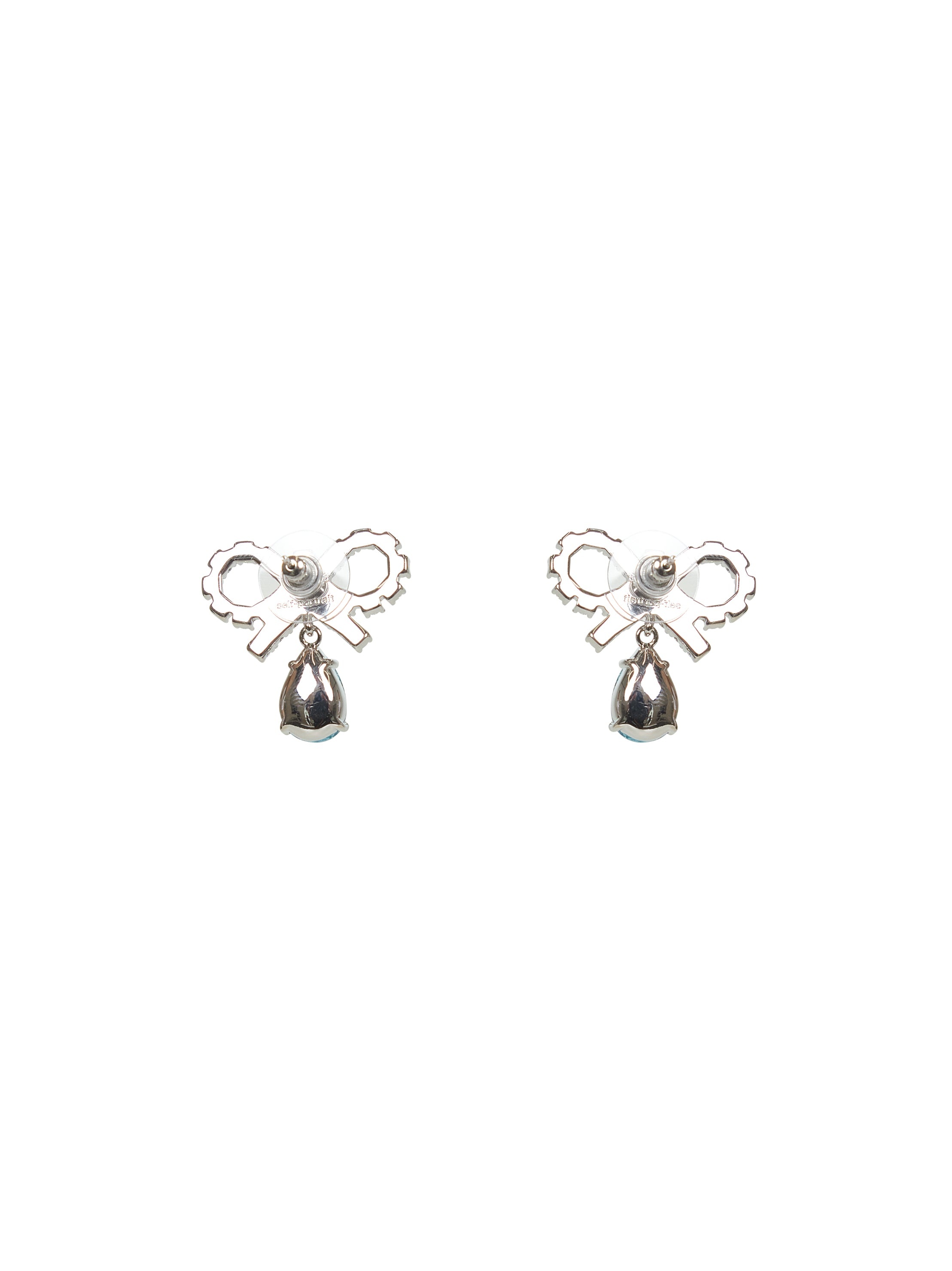 Silver micro bow blue droplet earrings - 2