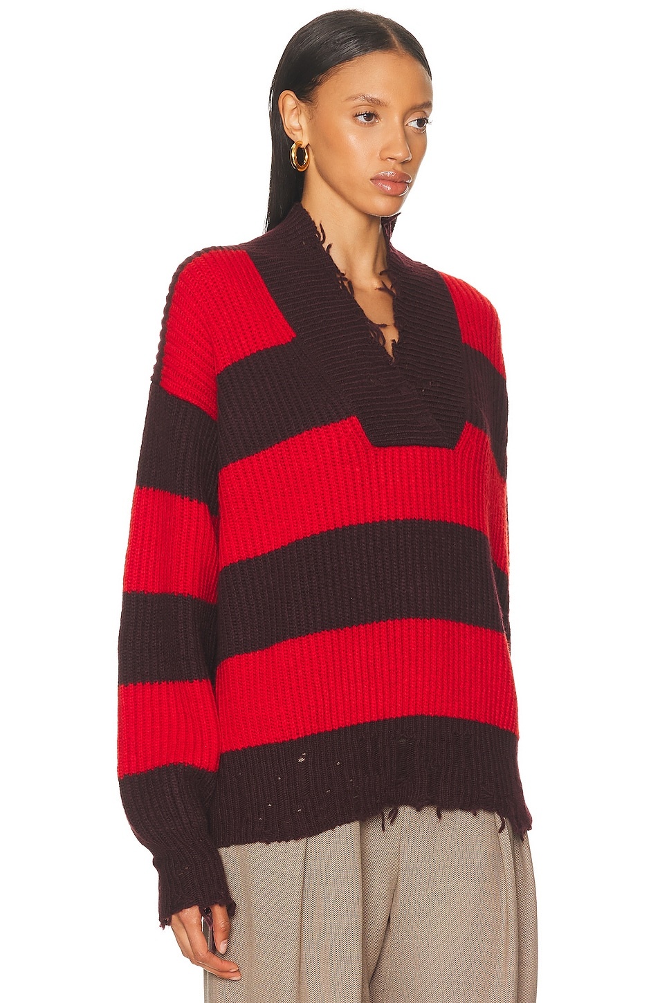 Sporty Stripe V Neck Jumper - 2