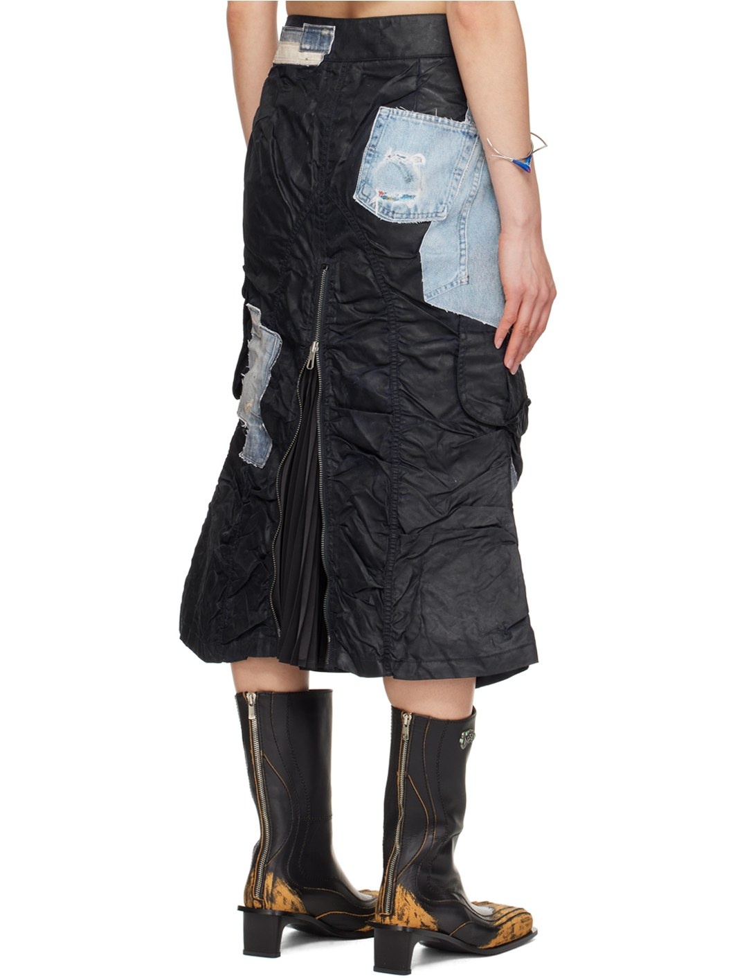 Navy Coated Midi Skirt - 3