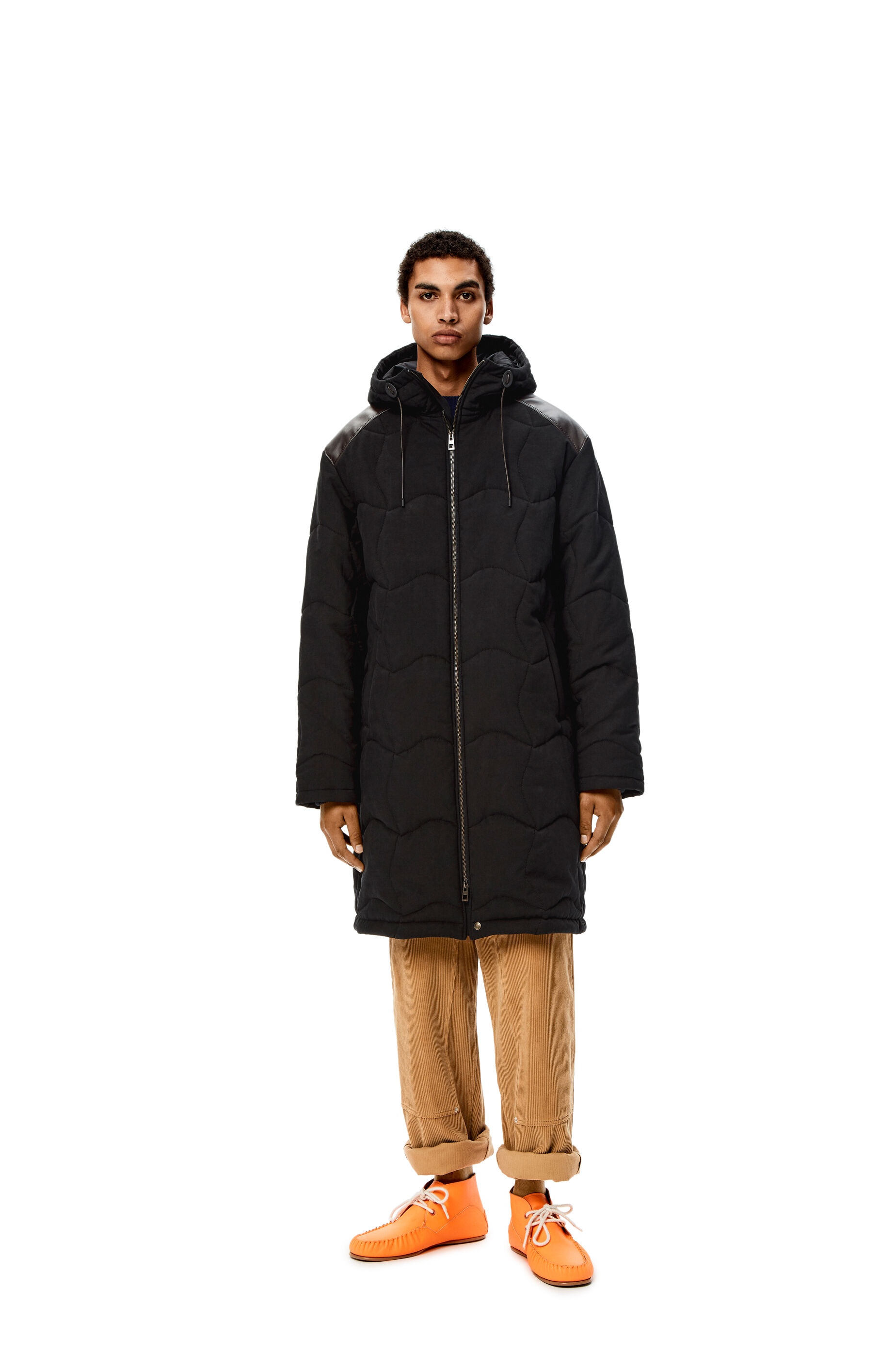Long puffer coat in cotton and calfskin - 3