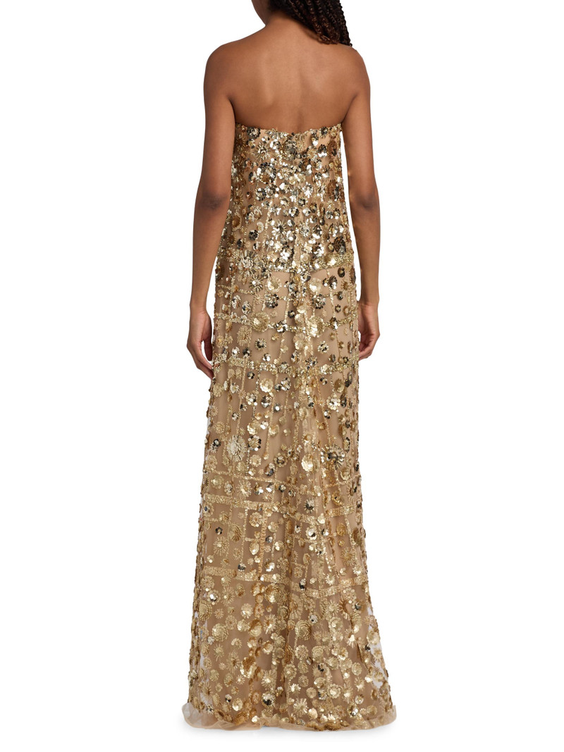 Women's Strapless Embellished Flower Column Gown - Gold 5