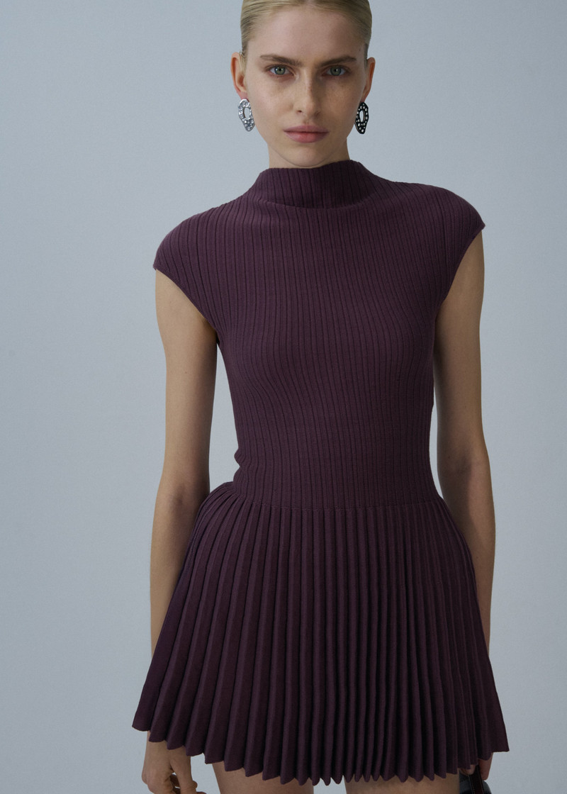 MAGDA BUTRYM Ribbed knit high-neck skater dress in violet outlook