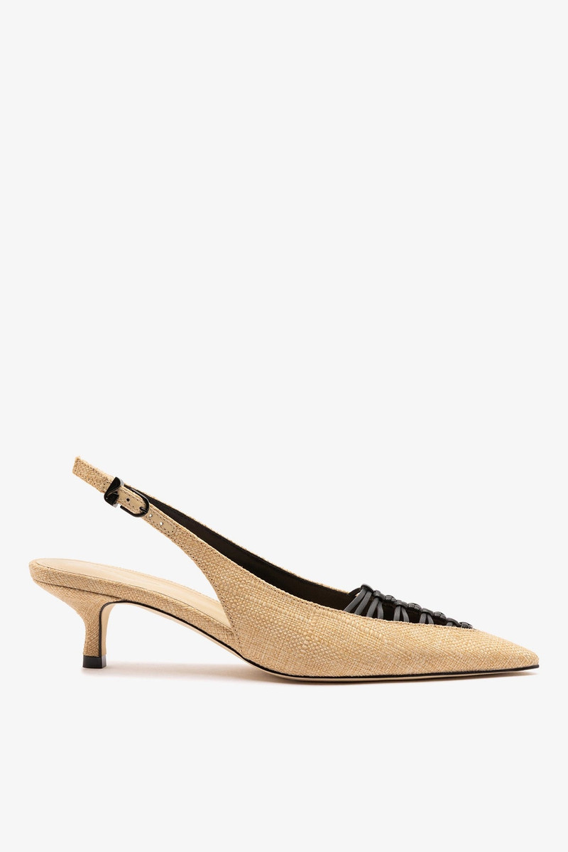 Nara Pump In Beige Raffia and Black Leather 1