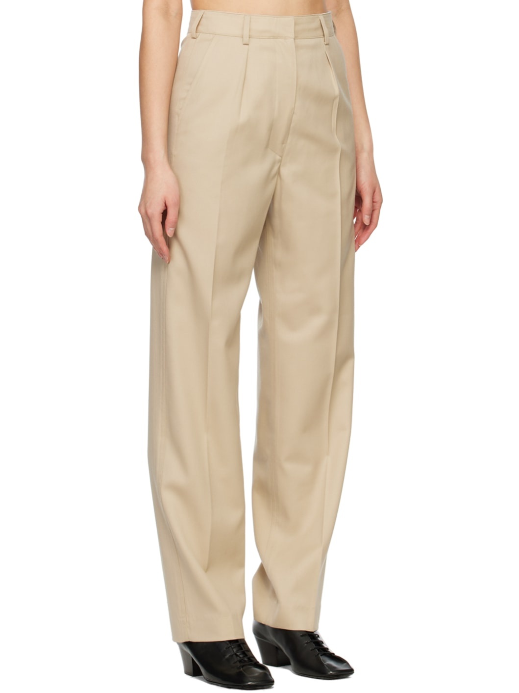 Beige Simple Line Trousers - 2