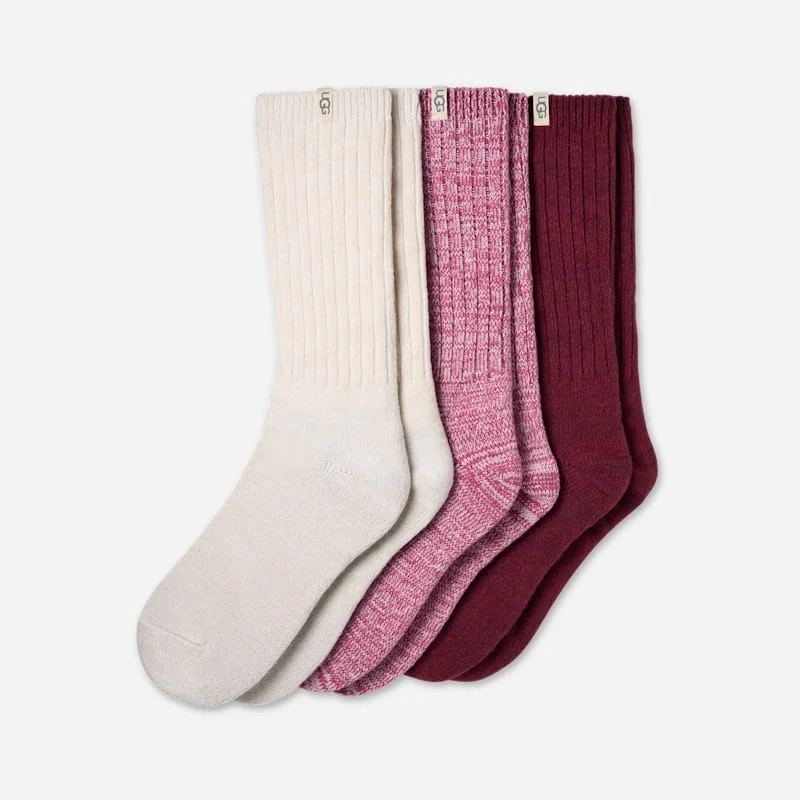 ® Women's Rib Knit Slouchy Crew 3 Pack Polyester Blend/Recycled Materials in Strawberry/Cream/Coffee - 1