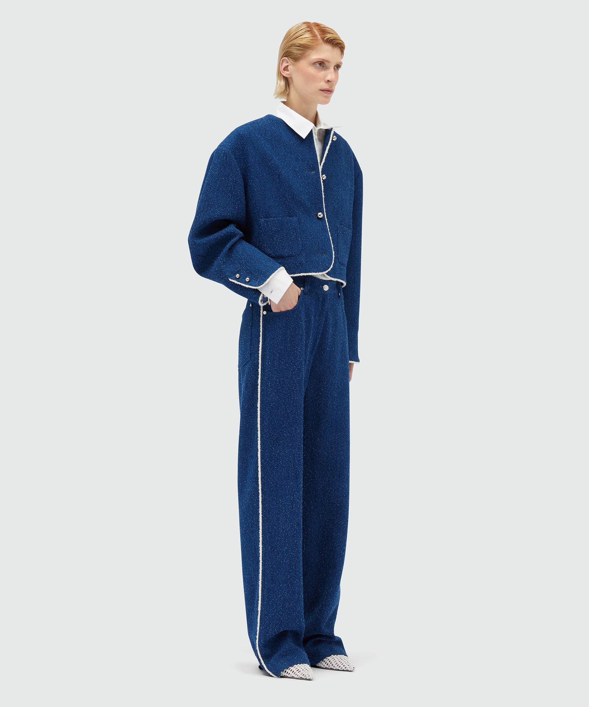 Blue bouclé denim trousers - 4