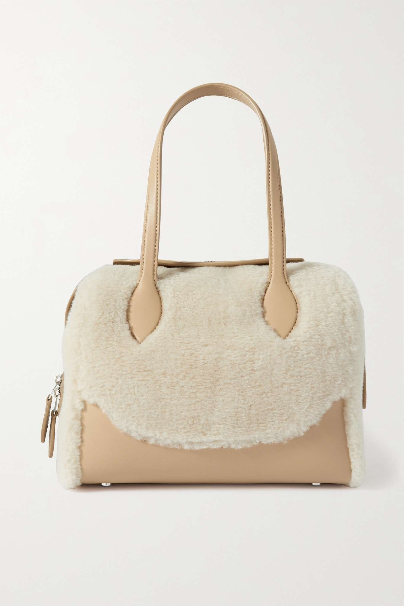 Happy Day micro leather and cashmere and silk-blend fleece tote - 1