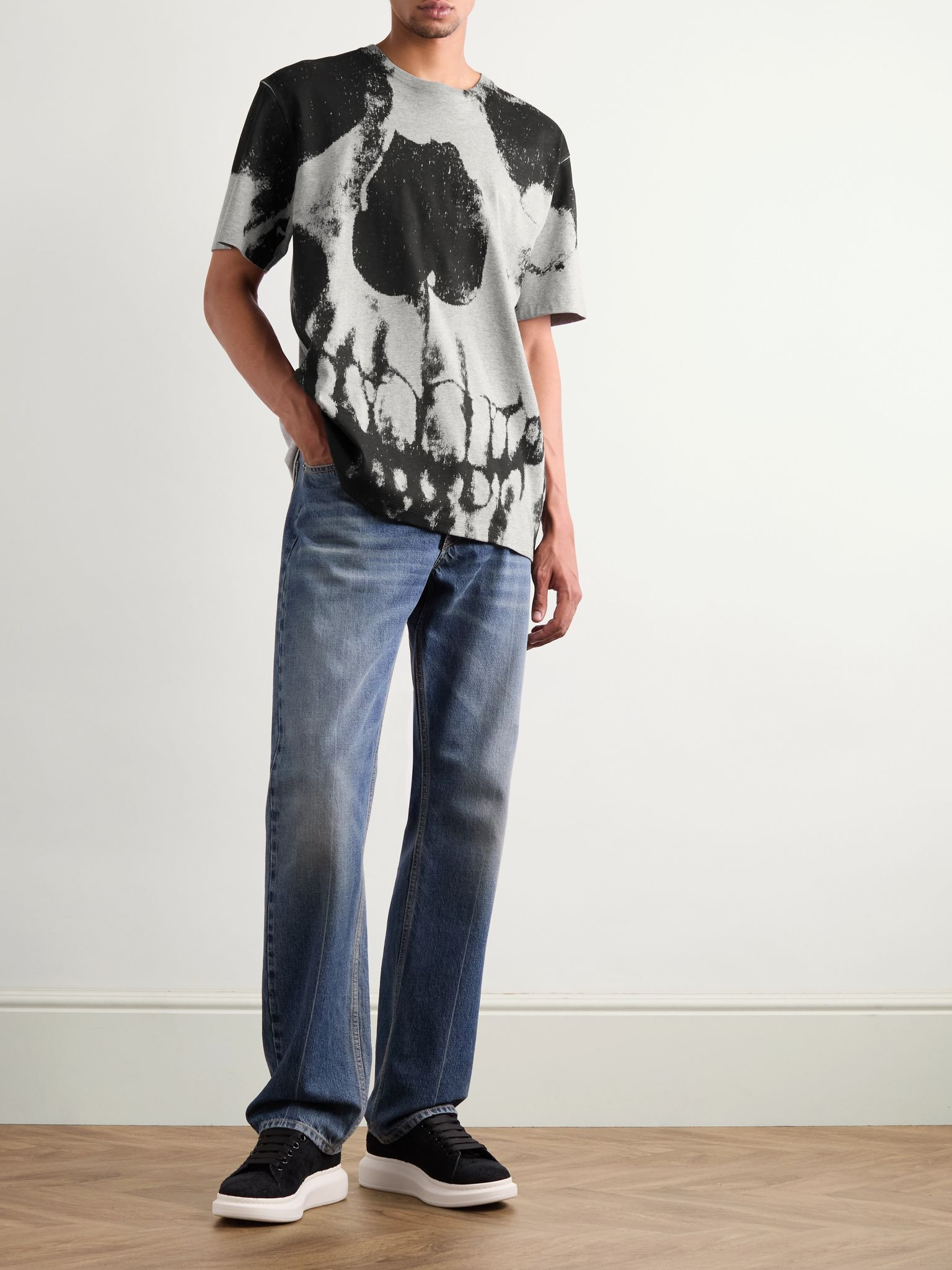 Printed Cotton-Jersey T-Shirt Gray - 2
