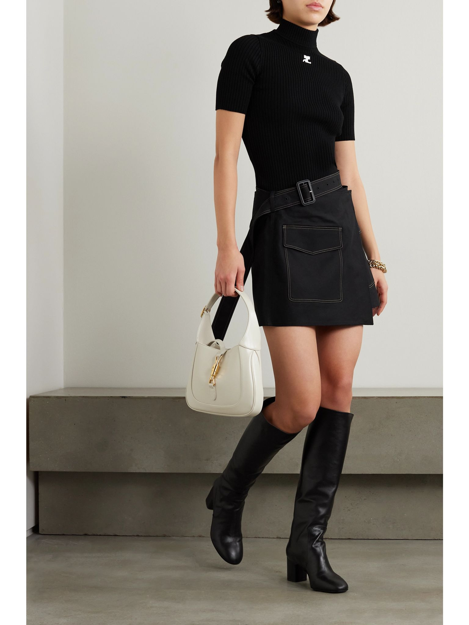 Embroidered ribbed-knit top Black - 2