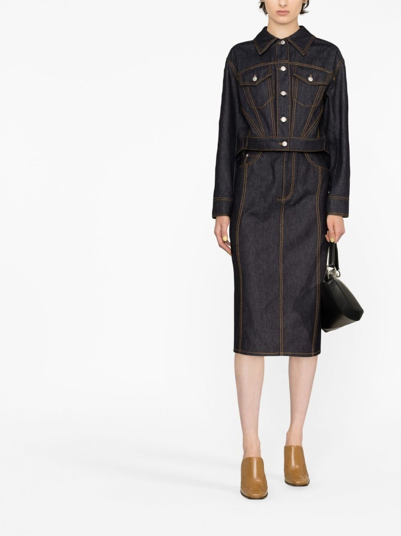 Alexander McQueen contrast-stitch denim midi skirt outlook