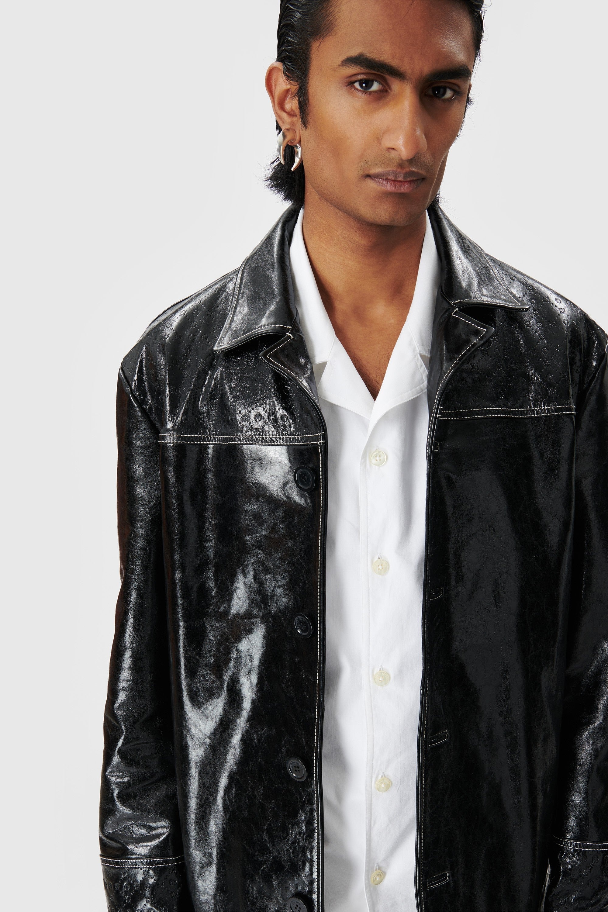 Embossed Leather Overshirt - 7