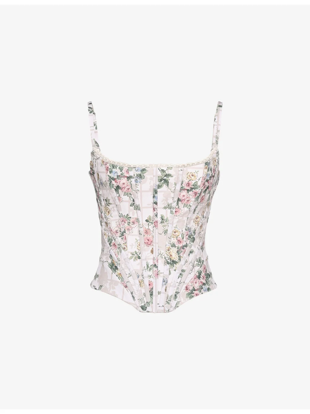 Cadie Ribbon-Print Cotton Corset Top - 1