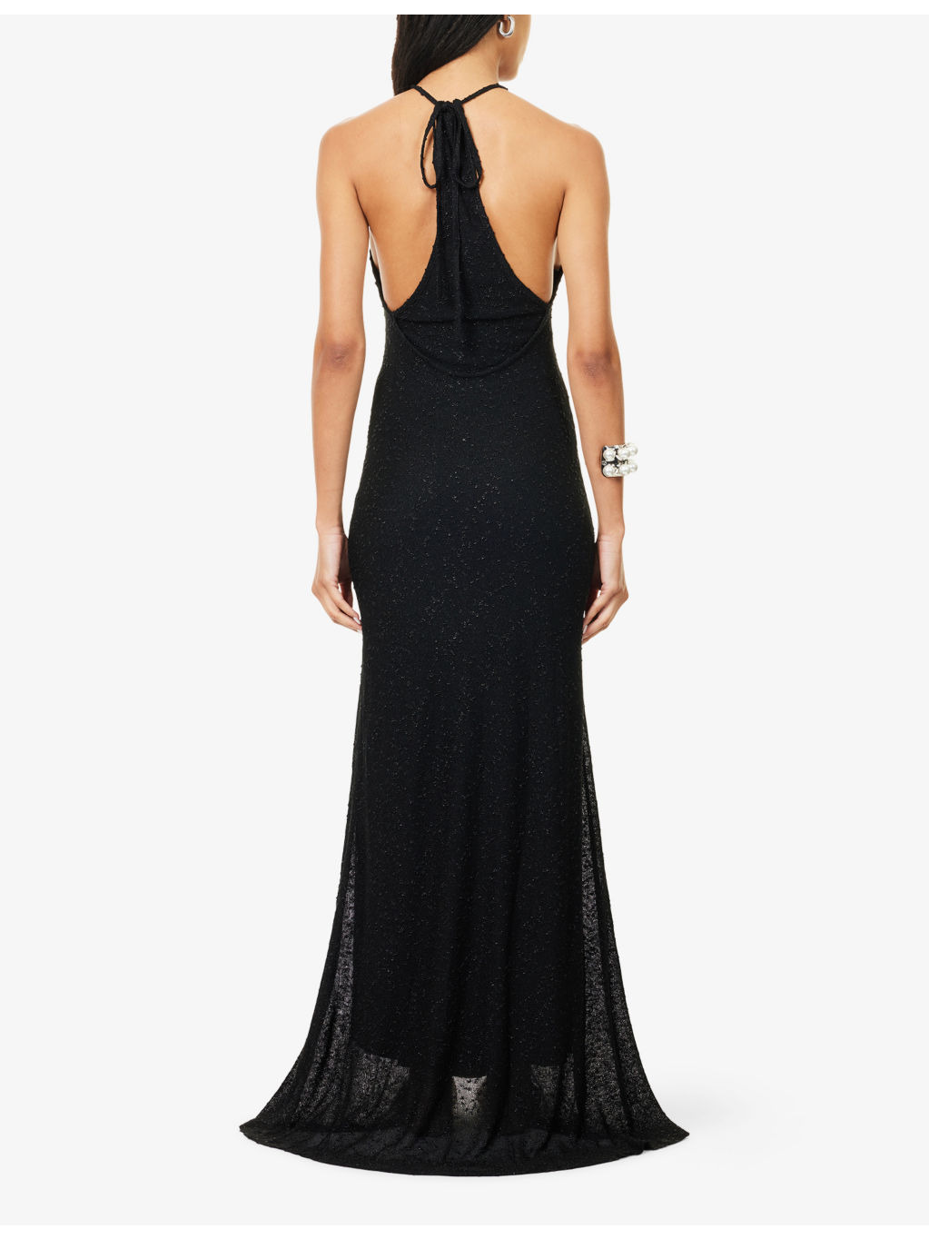 Imber Metallic Halter Knitted Maxi Dress - 4