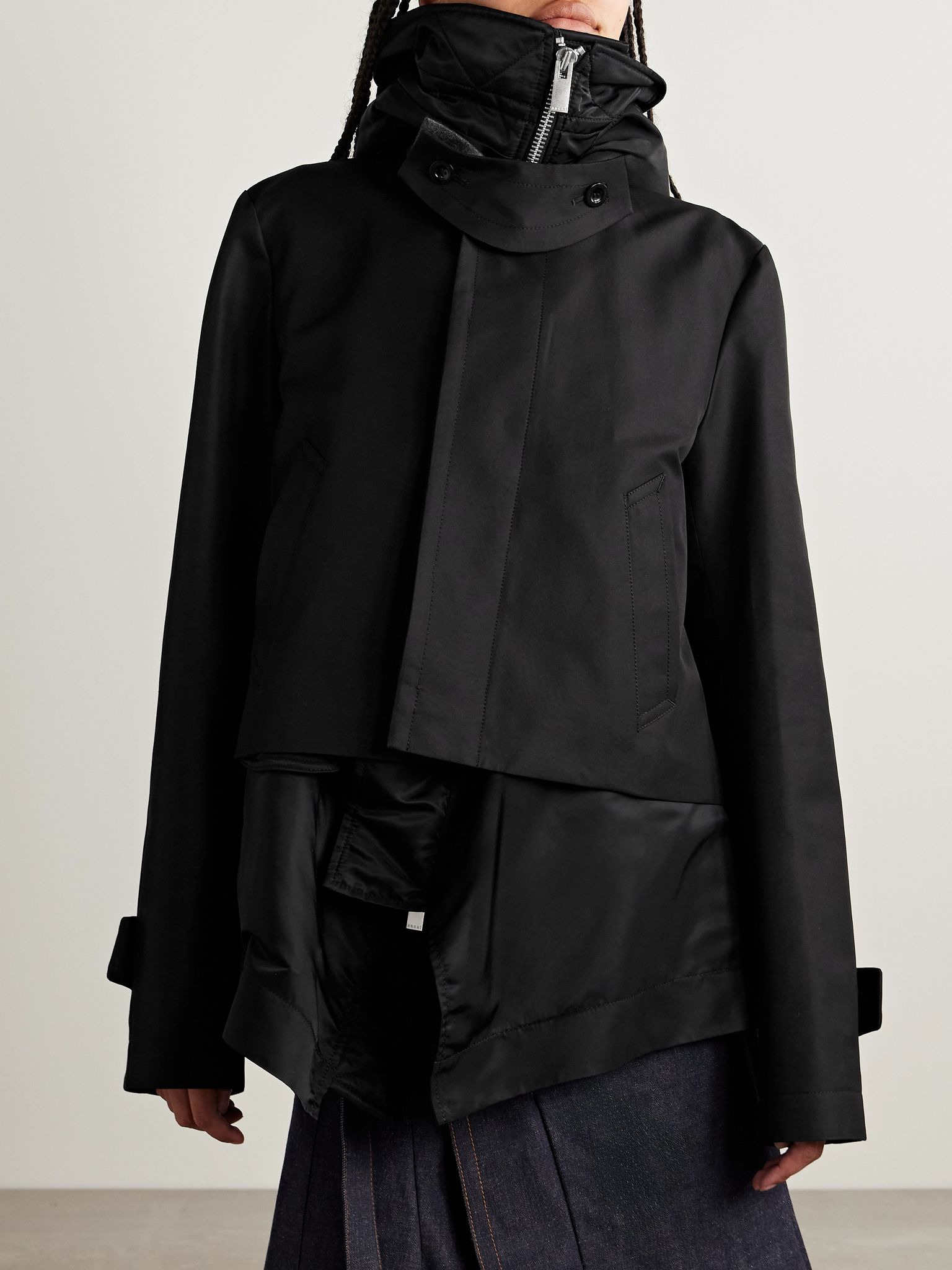 Paneled cotton-blend gabardine and padded shell jacket Black - 3