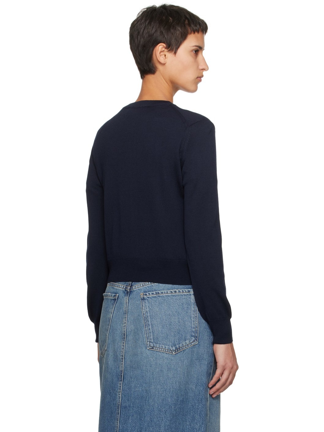 Navy Bold Fox Head Patch Cardigan - 3