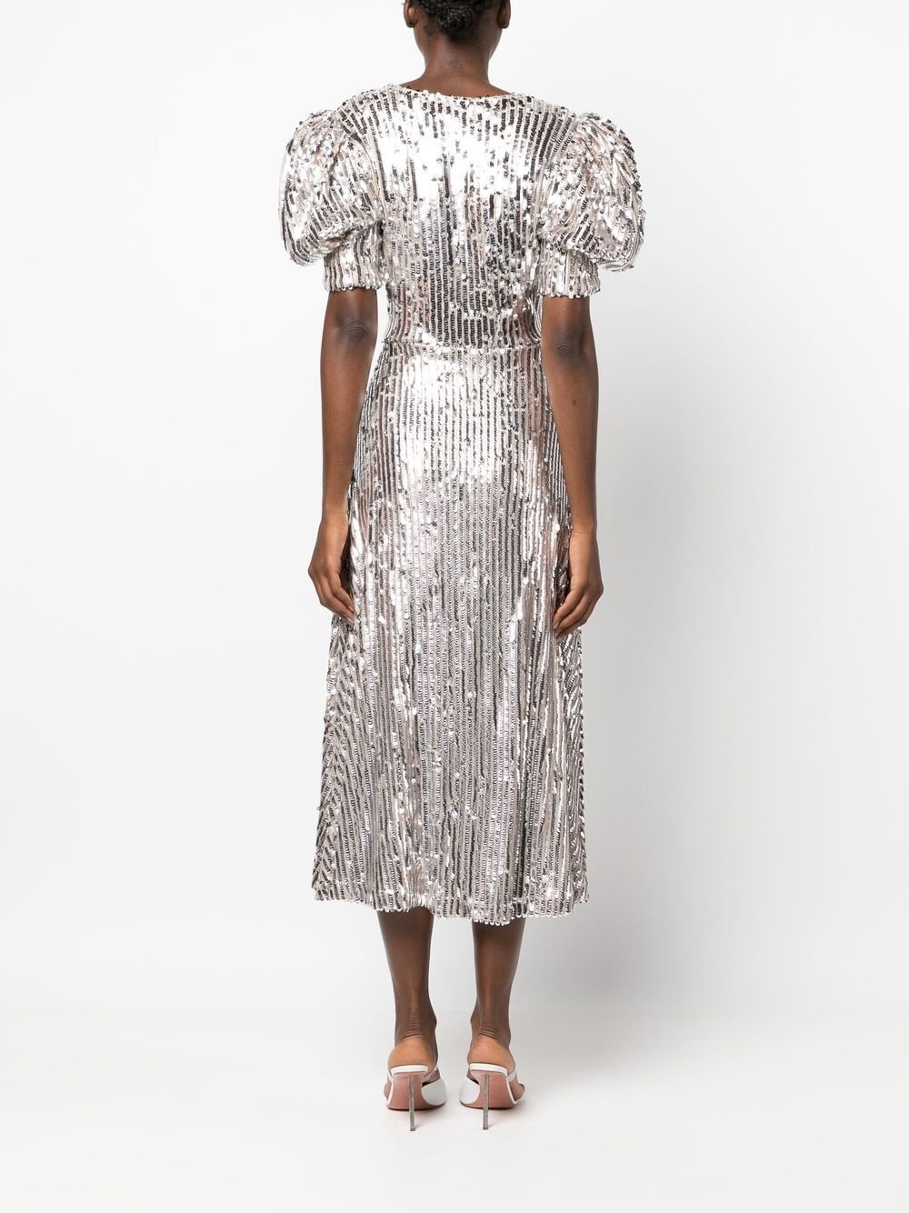 puff-sleeve sequin midi dress - 4