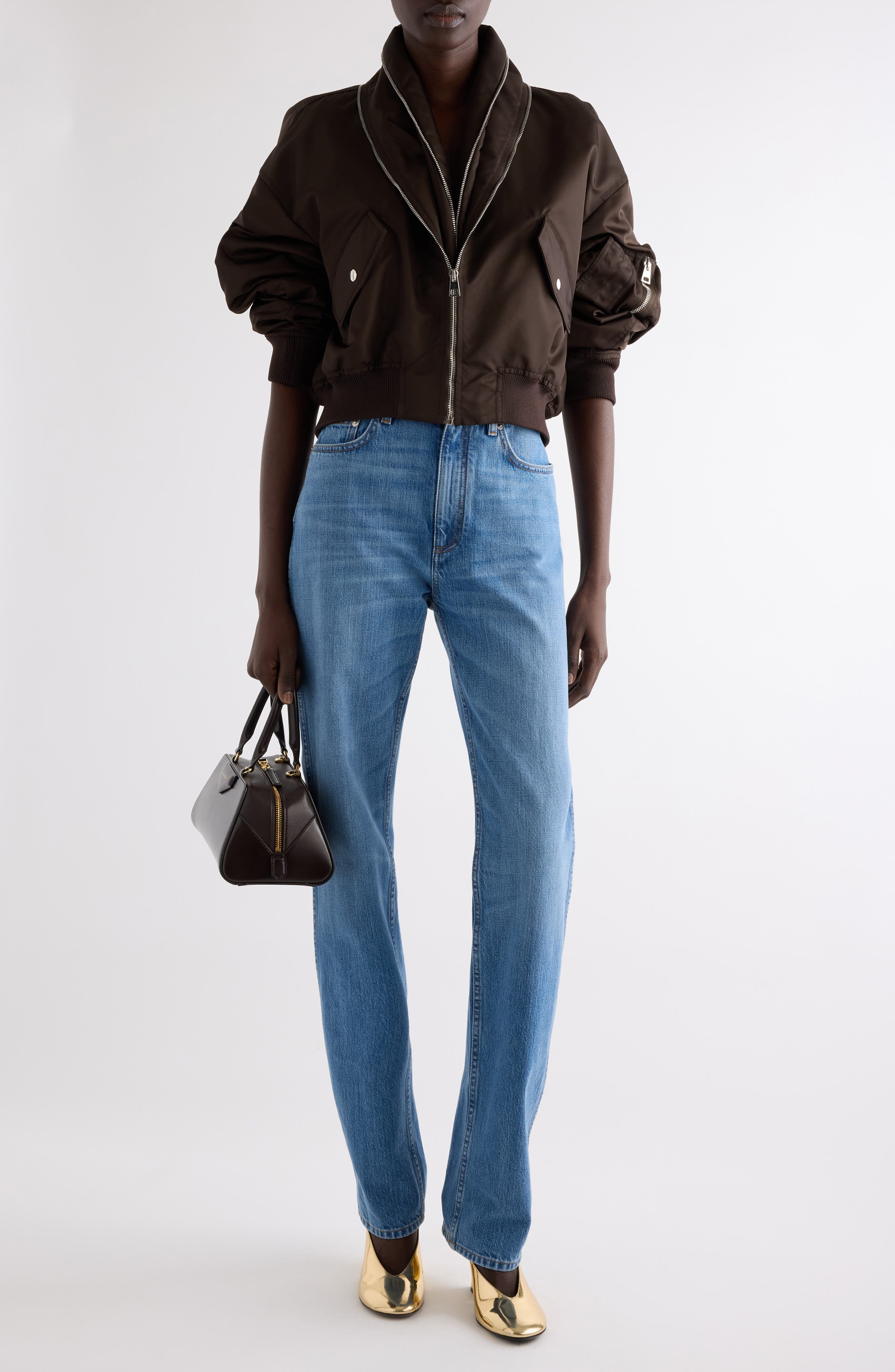 Givenchy Zip Shawl Collar Bomber Jacket in Brown at Nordstrom - 2