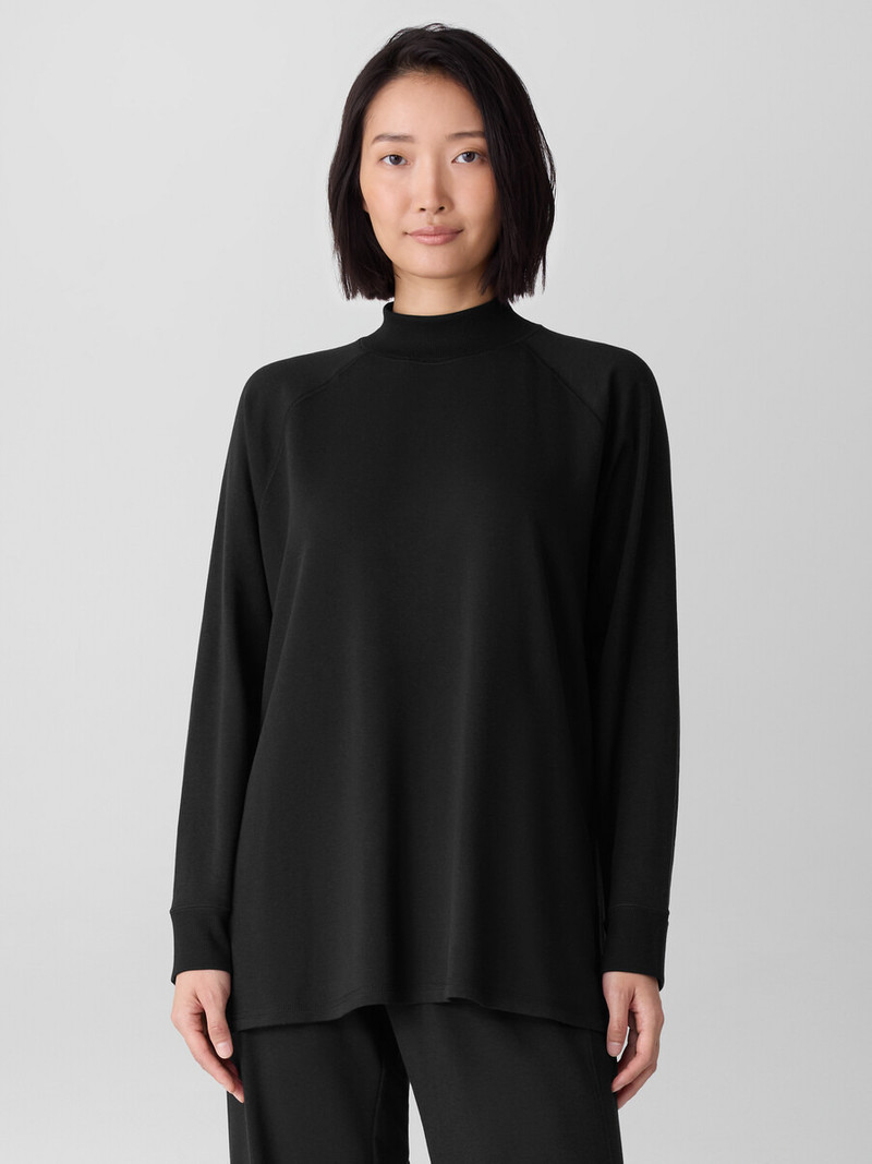 EILEEN FISHER Cozy Brushed Terry Mock Neck Long Top outlook