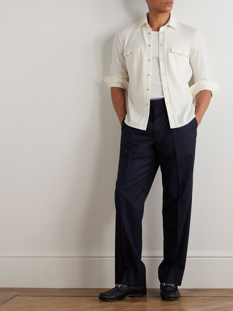 Brunello Cucinelli Slim-Fit Virgin Wool, Cashmere and Silk-Blend Shirt White outlook