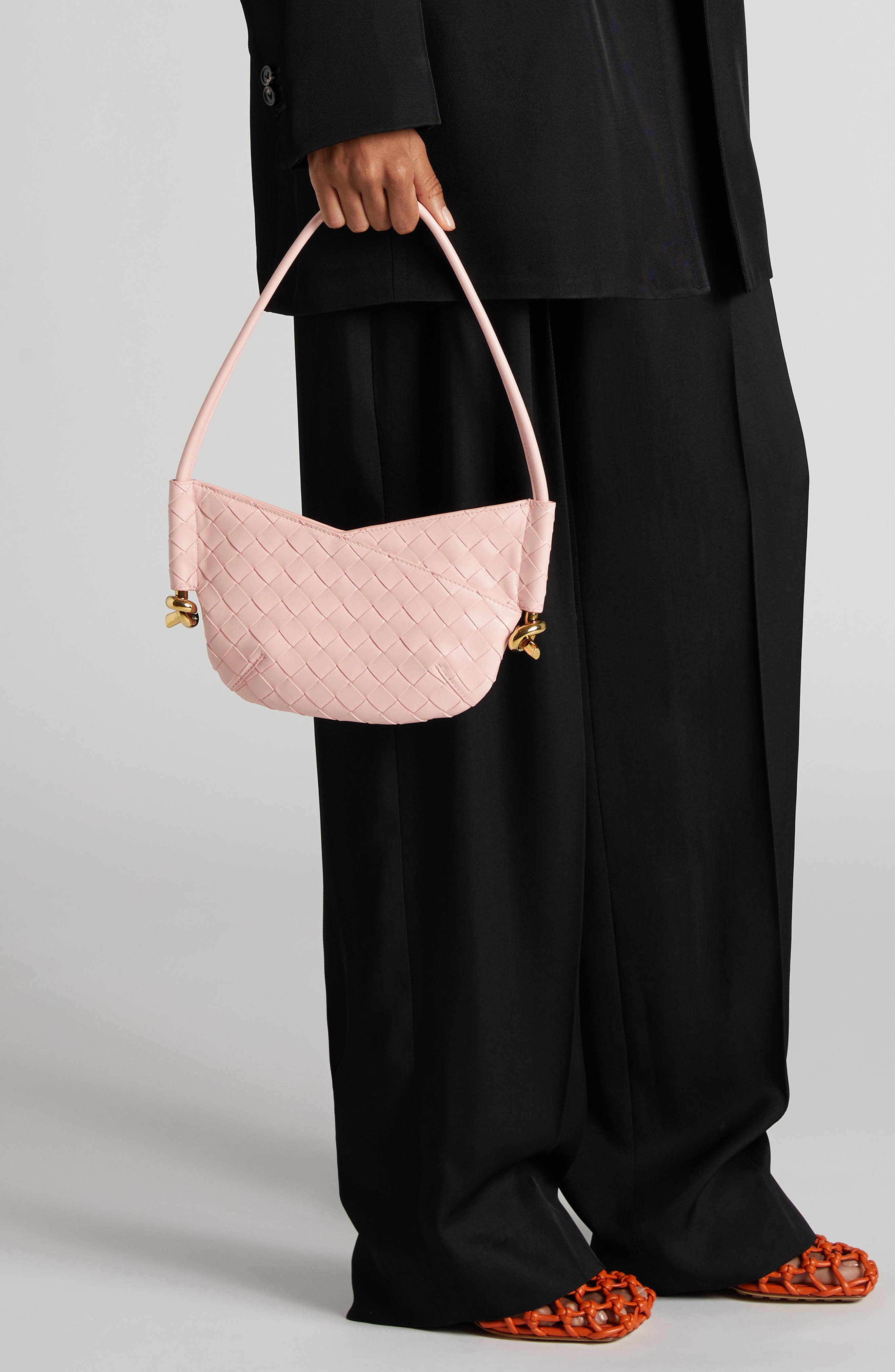 Bottega Veneta Mini Solstice Intrecciato Leather Hobo Bag in 6858 Rose-Muse Brass at Nordstrom - 2