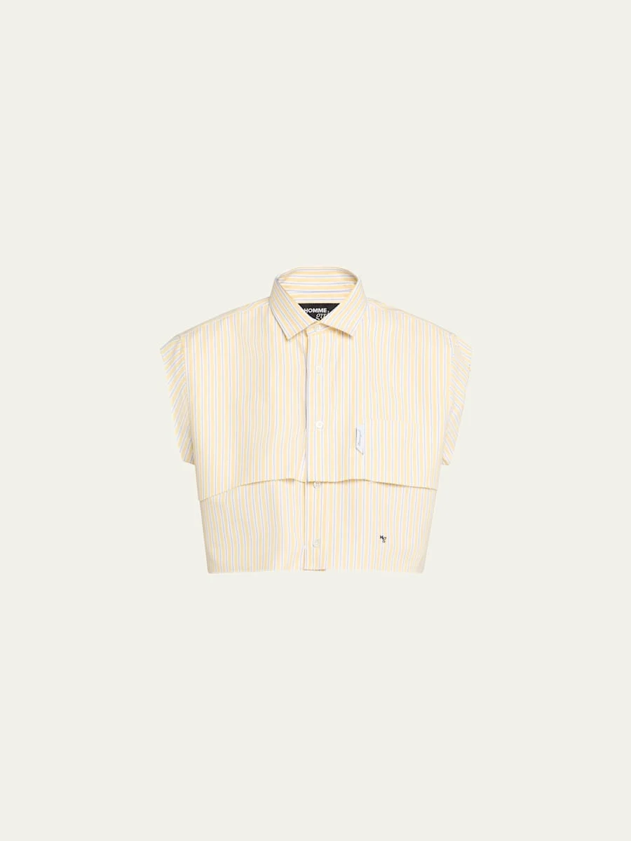 Striped Sleeveless Layered Cropped Shirt - 1