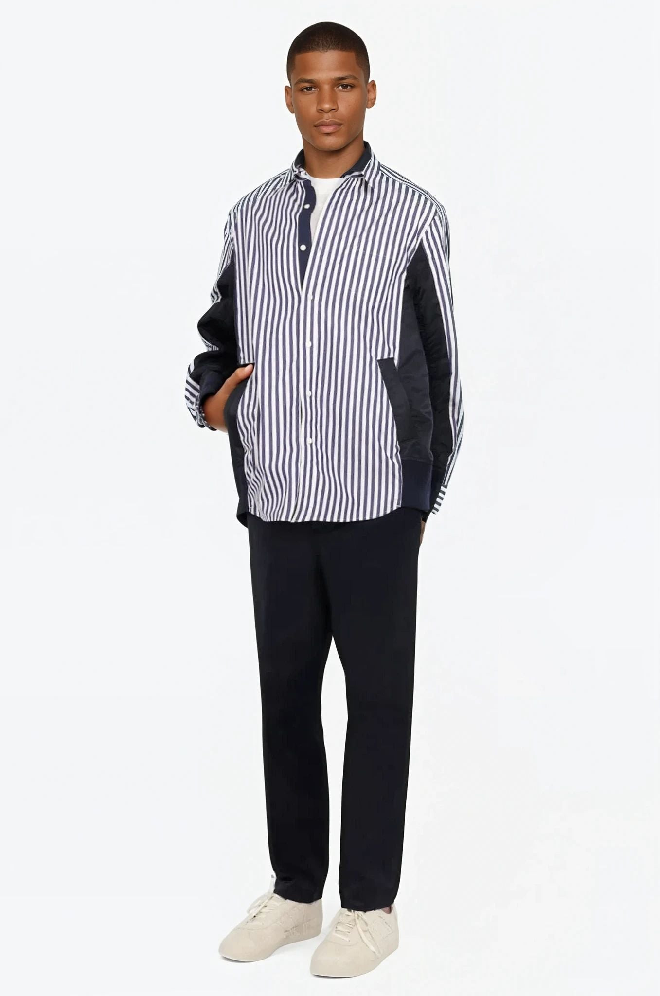 COTTON POPLIN SHIRT | NAVY STRIPE - 2