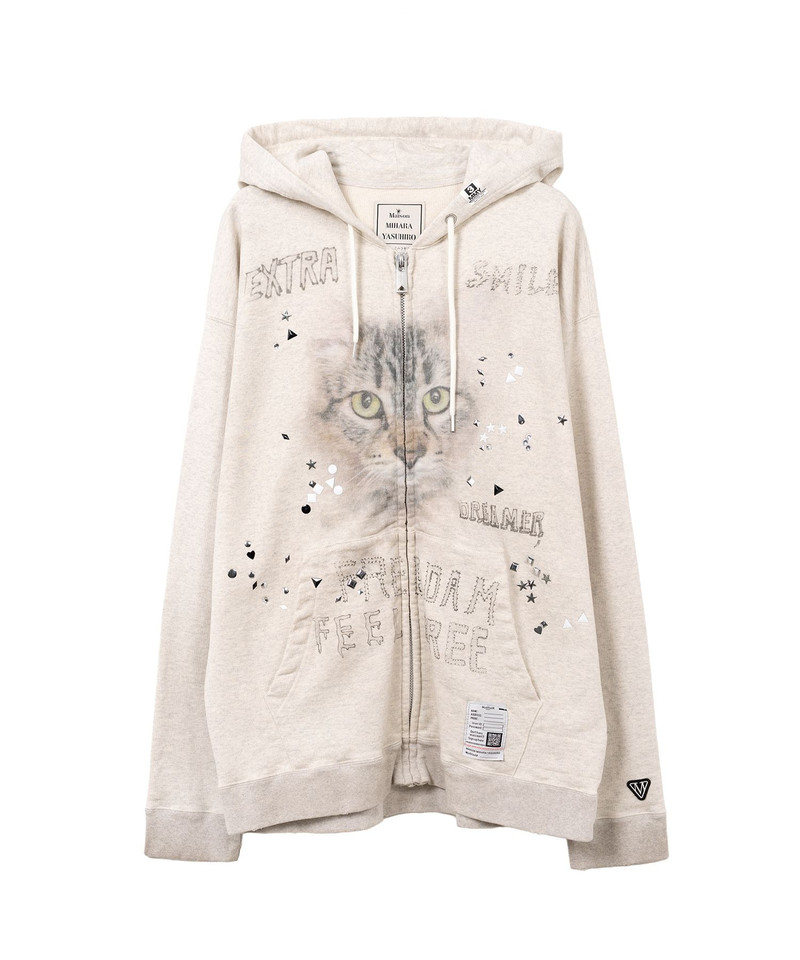 Animal Printed Embellished Distressed Zip-up Hoodie 15