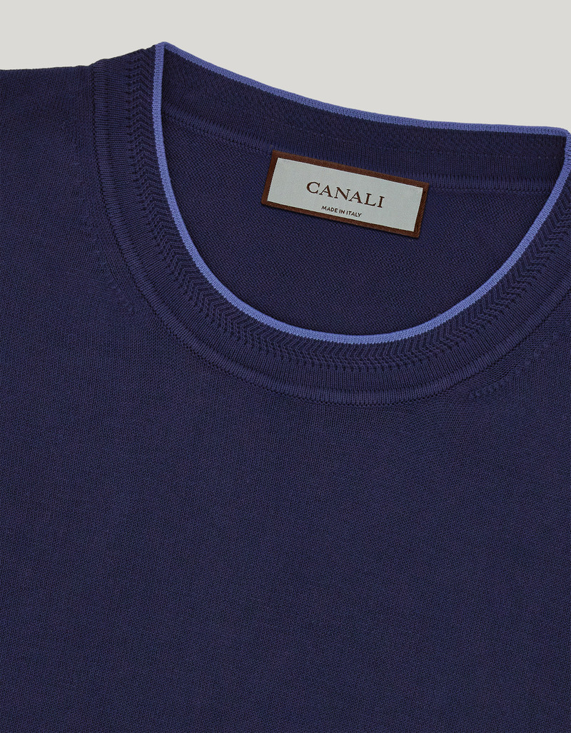 BLUE GIZA COTTON CREW NECK WITH CONTRASTING PIPING 5