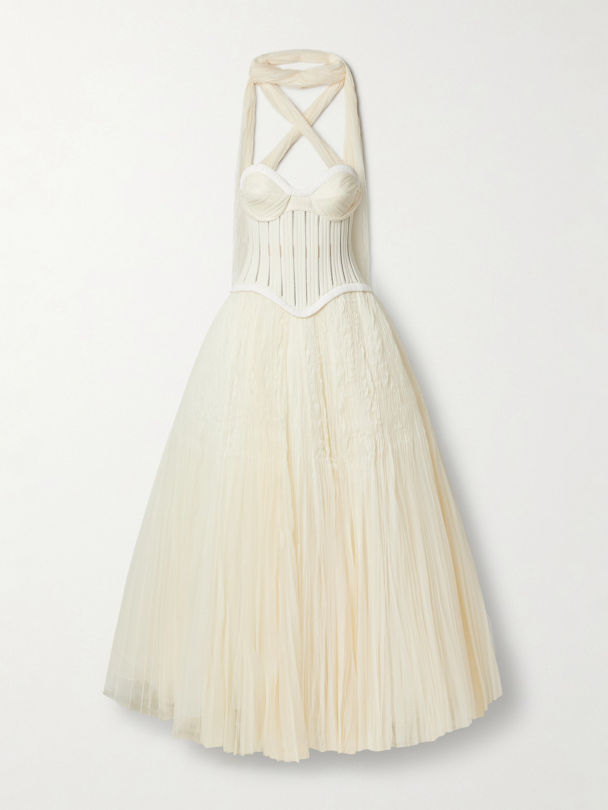 Anika Strapless Plissé Satin-trimmed Twill And Tulle Gown - 1