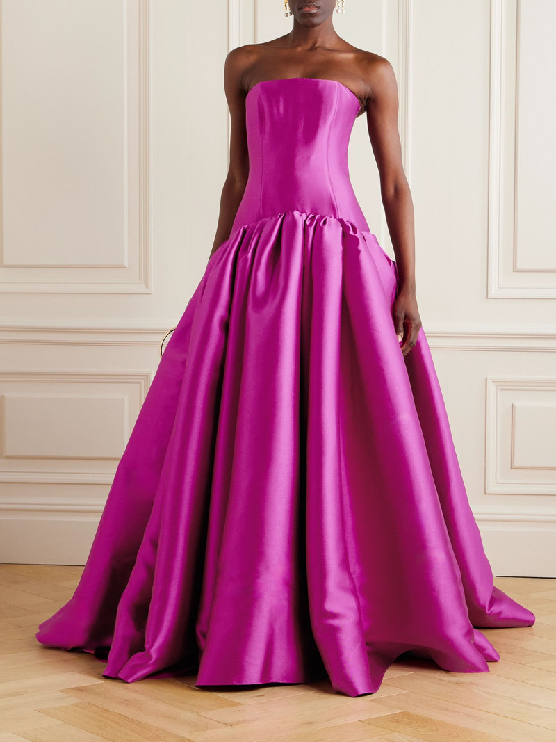 SOLACE LONDON Cassia strapless pleated satin-twill gown Fuchsia outlook