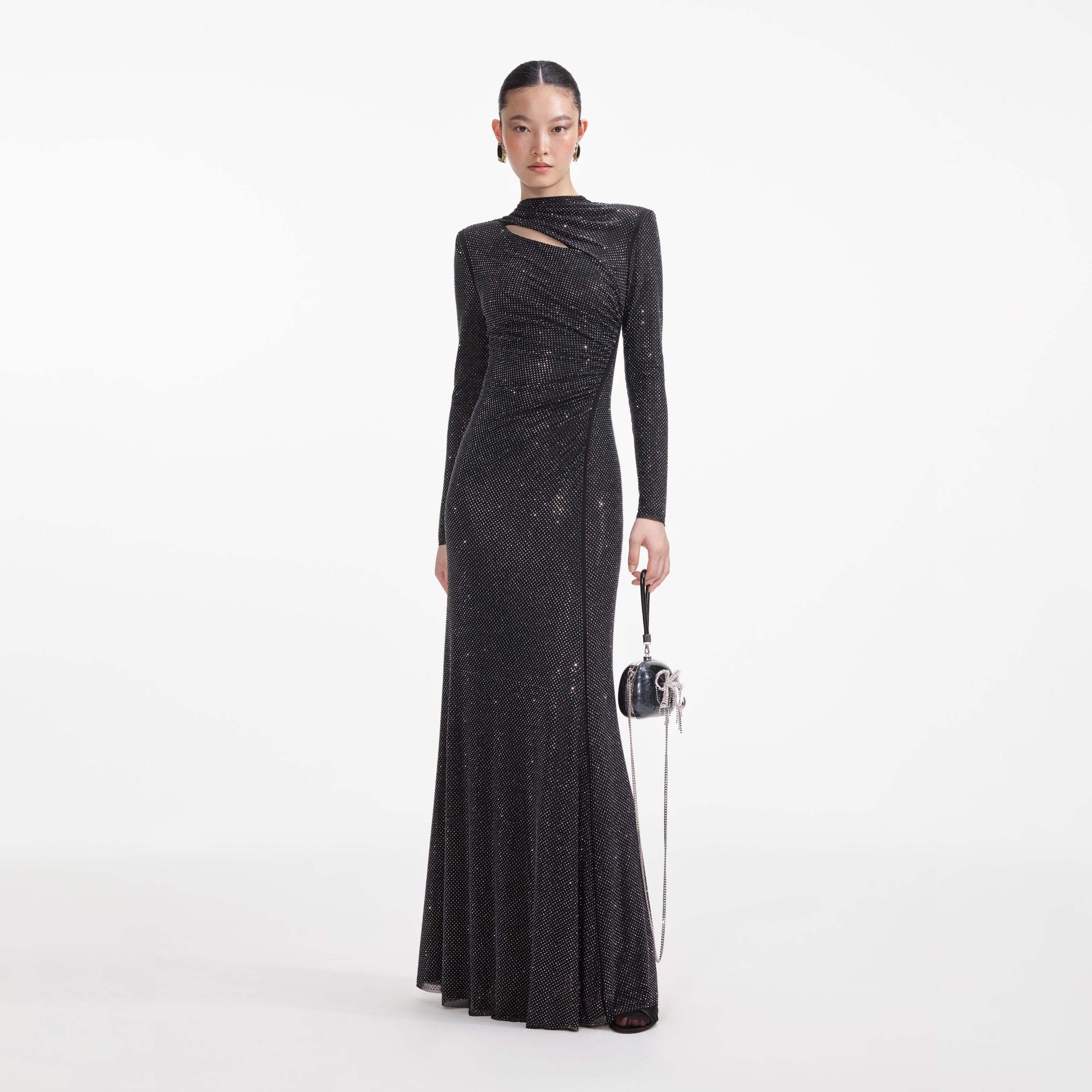 【SELF PORTRAIT 】BLACK RHINESTONE LACE SLEEVES MAXI DRESS SELF-PORTRAIT - Black Rhinestone Lace Maxi Dress – ReLi Norge
