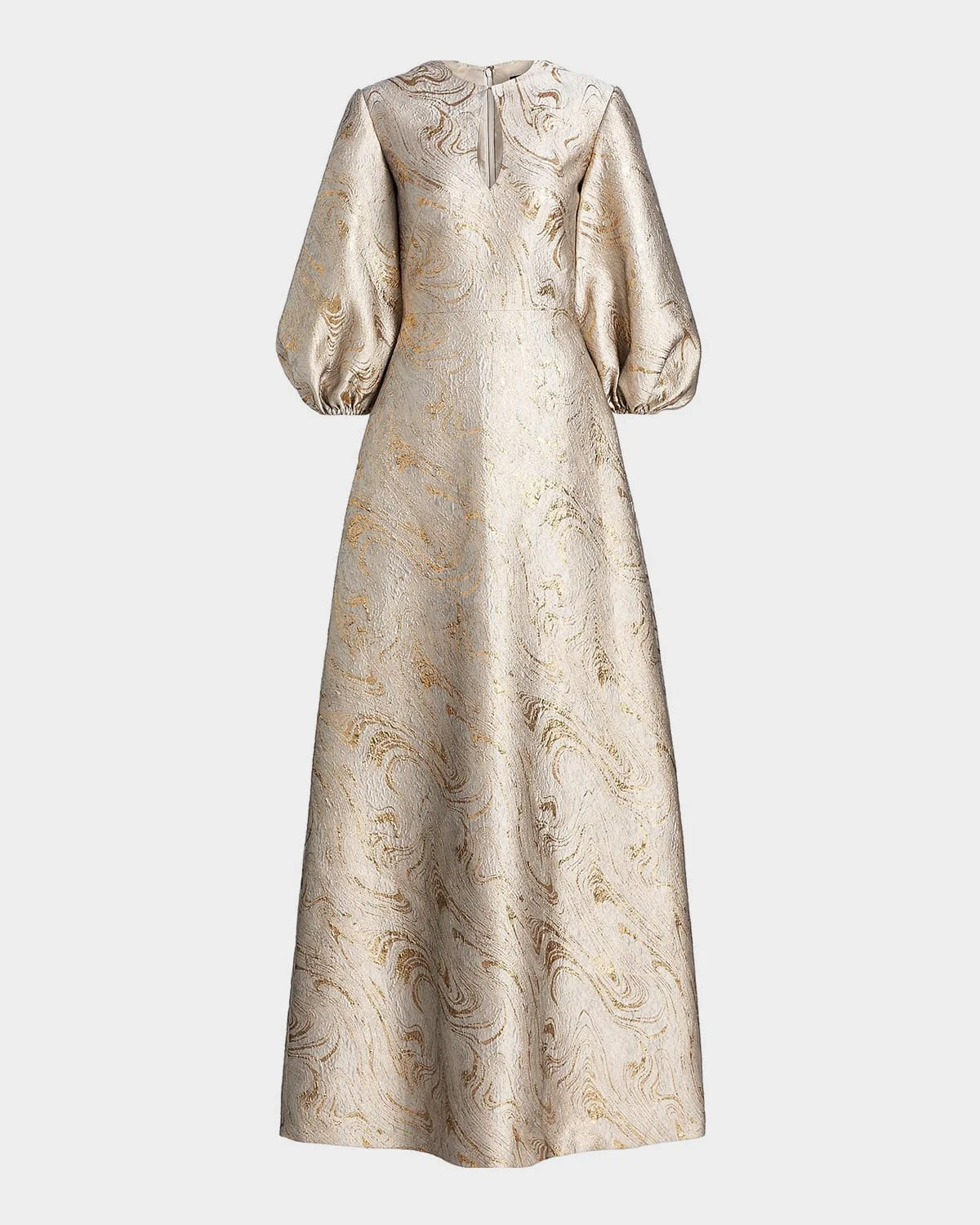 Balloon-Sleeve Metallic Brocade Kaftan Gown - 1