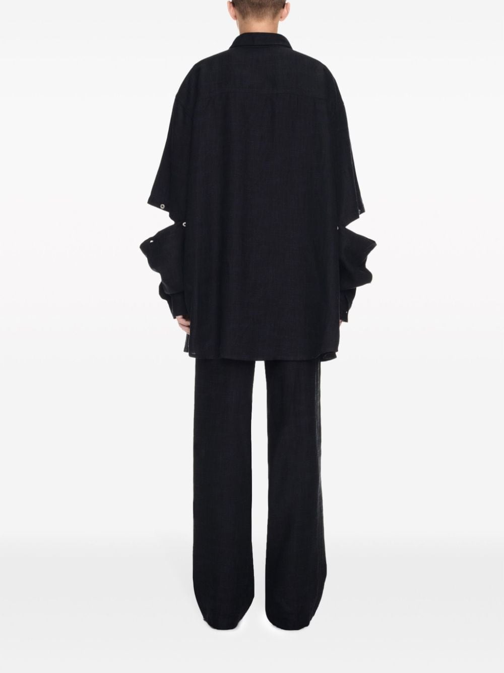 logo-embroidered panelled linen shirt jacket - 4