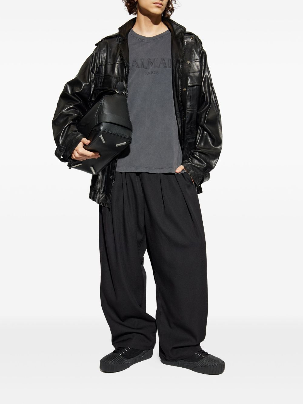multiple-pocket leather jacket - 2