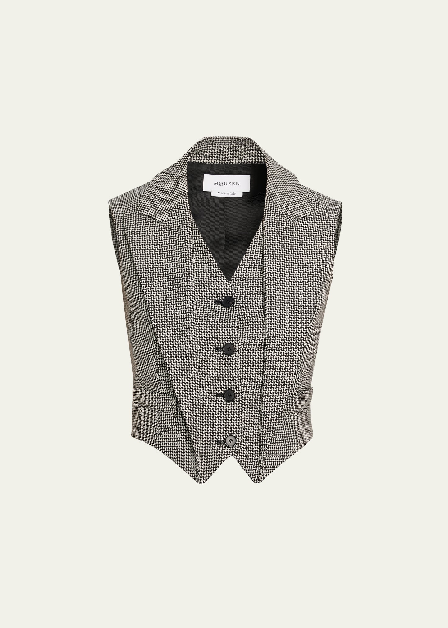 Upturned Lapel Single-Breasted Houndstooth Vest - 1