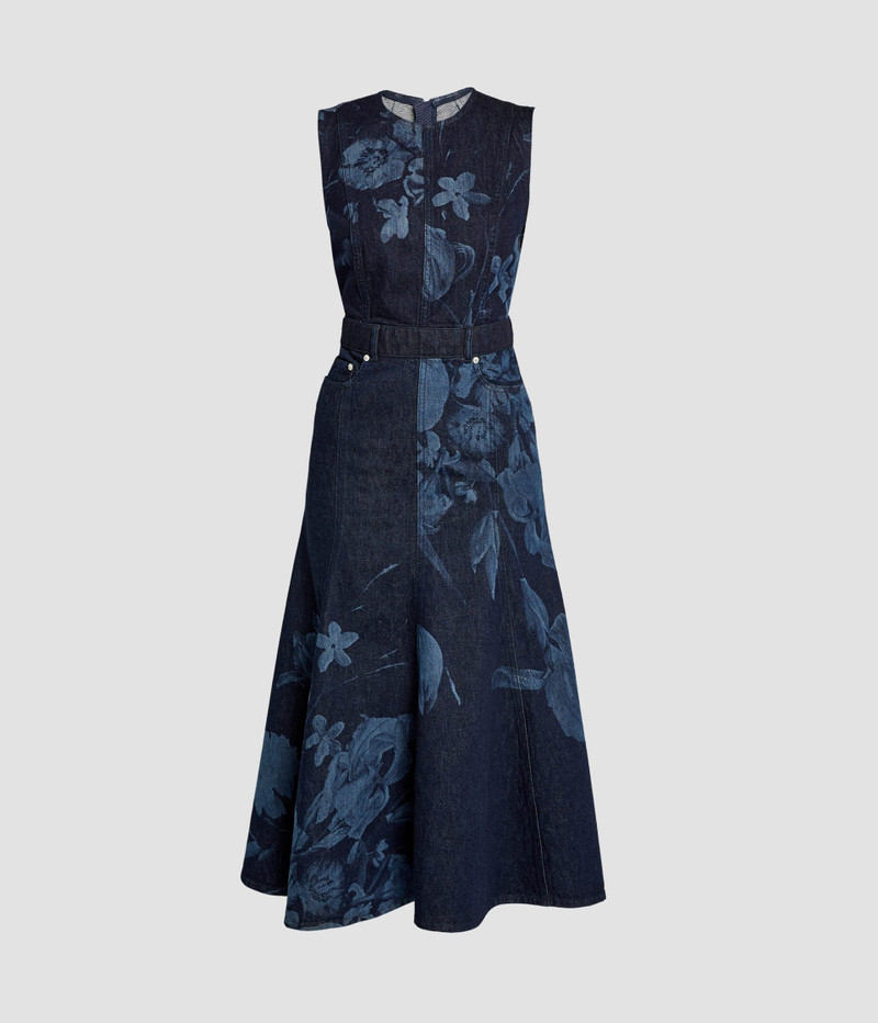 Erdem PRINTED DENIM SLEEVELESS MIDI DRESS outlook