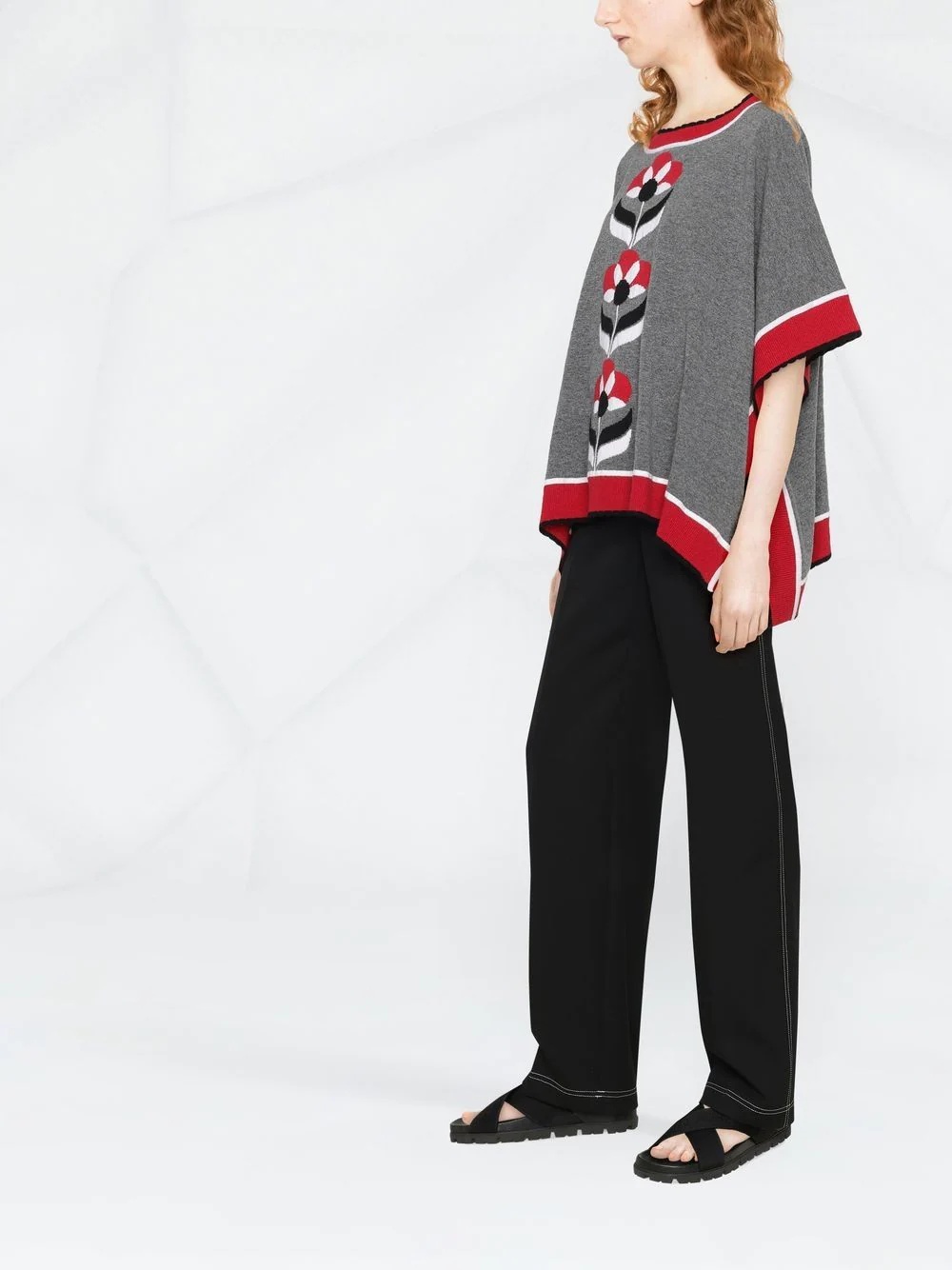 intarsia-knit floral poncho top - 4