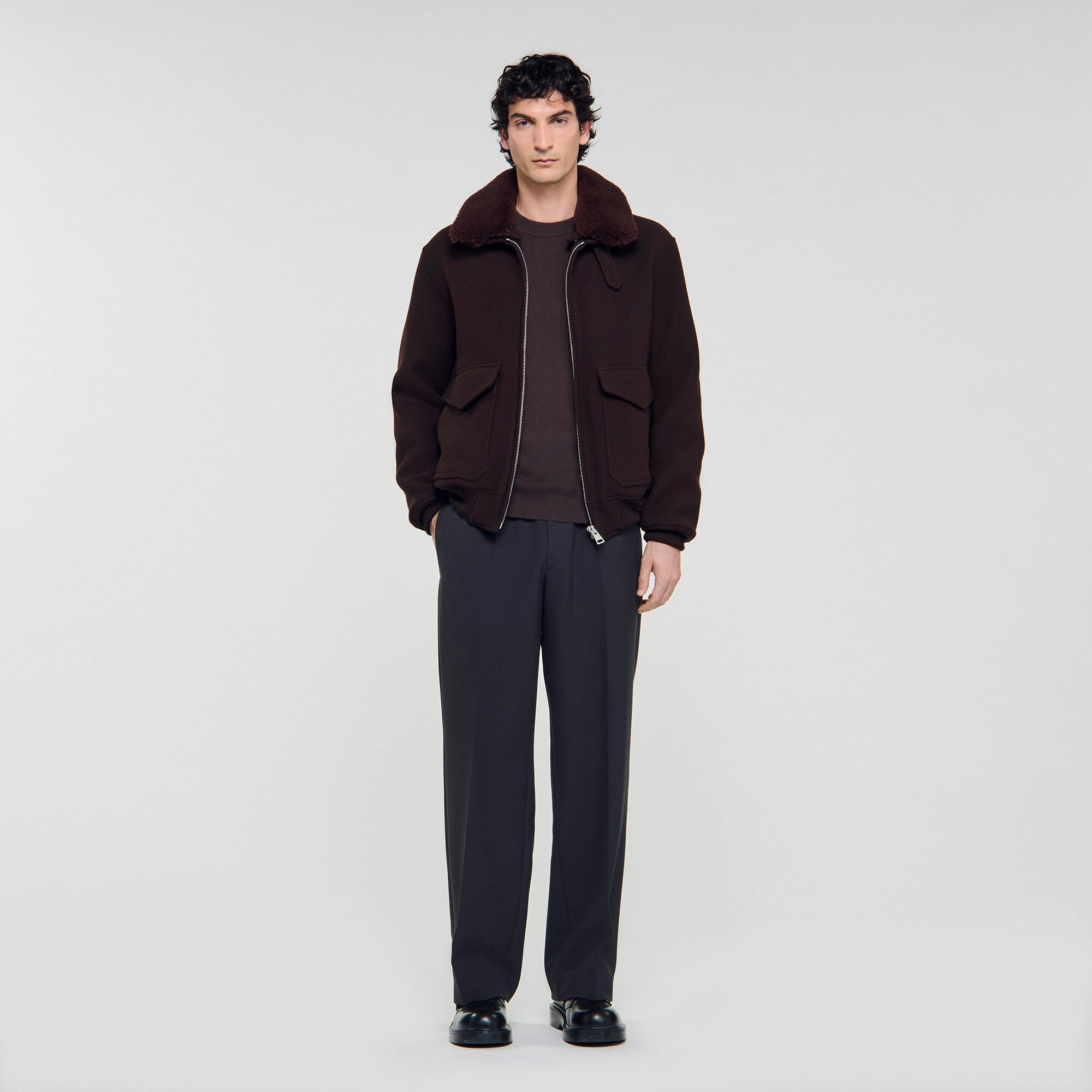 WOOL AVIATOR JACKET WITH SHEARLING - 1