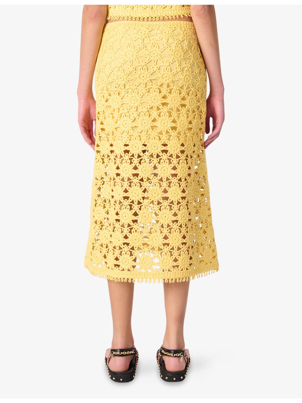 Openwork Slim-Fit High-Rise Crochet Midi Skirt - 4