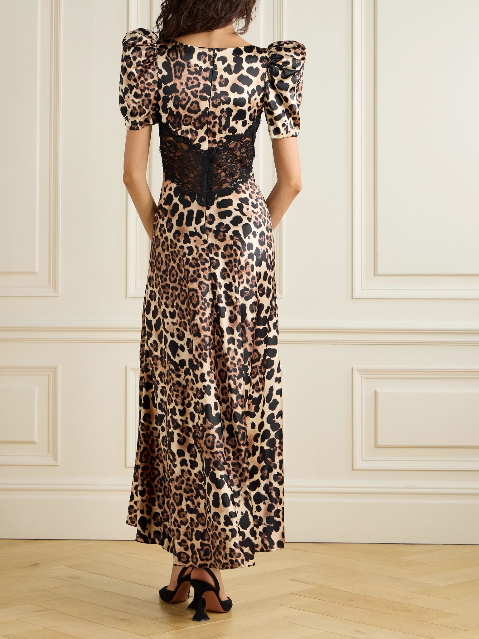 Lace-trimmed leopard-print silk-charmeuse maxi dress Leopard print - 3
